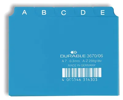 Produktbild von DURABLE Leitregister A7 5/5-tlg. A-Z geprägt PP, 367006 blau