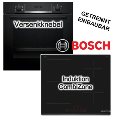 Produktbild von Herdset BOSCH Backofen 3D Heißluft Hydrolyse + Induktionskochfeld PowerBoost CombiZone HomeConnect