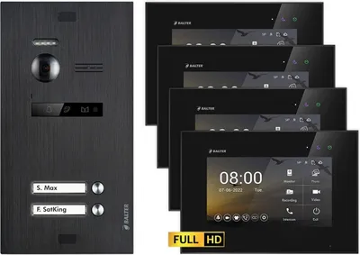 Produktbild von BALTER EVO HD Unterputz Schwarz 2-Draht 4x 7" Schwarz Video Türsprechanlage Set für 2 Familienhaus