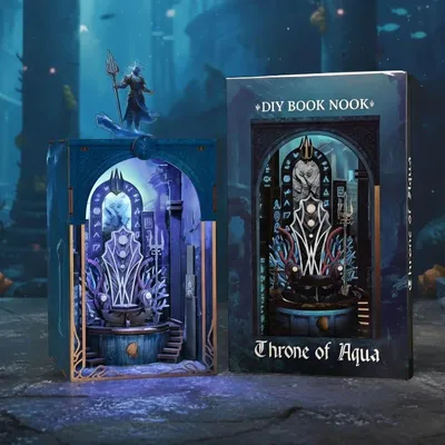 Produktbild von DIY Book Nook Thron des Ozeanlords - 3D-Puzzle - 101 Teile - Miniaturhaus aus Holz mit LED