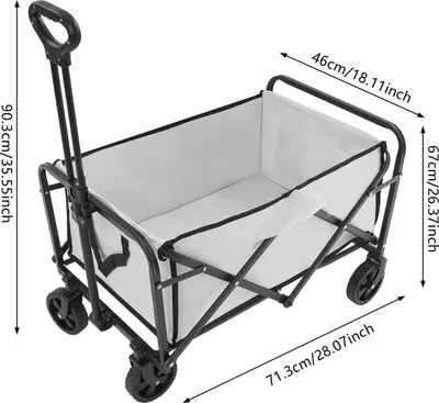 Image de Chariot pliable - Chariot de transport/de jardin - Capacité de charge de 90 kg - Poignée réglable - Roues tout-terrain - Pliable - Kaki