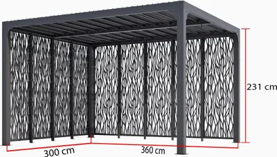 Image de Pergola Bioclimatique Aluminium Gris Anthracite avec 9 Panneaux Moucharabieh – 10,80 m² – Lames Orientables Manuelles