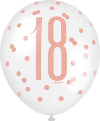 Produktbild von Luftballons zum 18. Geburtstag, Roségold, 12 Zoll, 6 Stück.