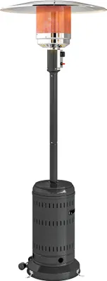 Image de Outsunny Chauffage exterieur terrasse, parasol chauffant gaz portable 11 KW niveaux de chauffe réglable avec protection anti-basculement et roulettes pour jardin, surface chauffable 7 m², noir