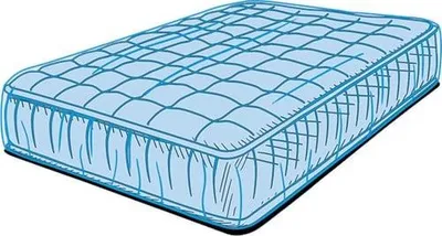 A light blue mattress with a quilted top and pleated sides, shown from a diagonal angle against a white background.