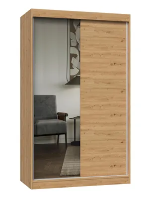Obrázek produktu pro Šatní skříň 120 cm se zrcadlem RANNO 7 - dub artisan