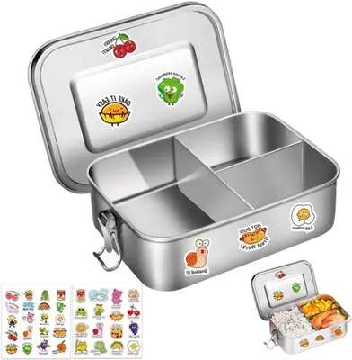 Edelstahl Lunchbox mit Fächern, 1200 ml Bento Box für Kinder und Erwachsene, auslaufsicher und ideal für Snacks und