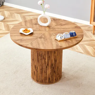Produktbild von Runder Esstisch 100 cm, Holzmaserung, MDF, 4 Segmente, 4-6 Personen