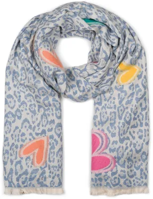 Produktbild von styleBREAKER Damen Schal mit Leopardenmuster und Herz-Stickerei – Weicher, warmer und r Schal mit Fransen 01017164