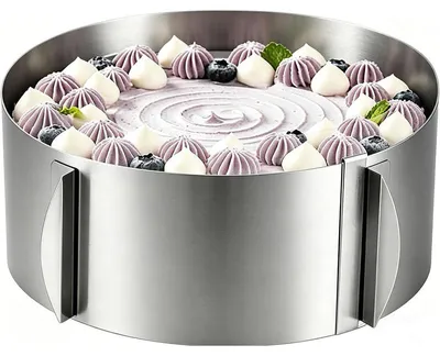 Produktbild von Backring Rund Edelstahl 6–12 Zoll, Verstellbarer Tortenring hoch 10 cm mit Skalierung, Mousse-Ring für Kuchen, Torten und Desserts