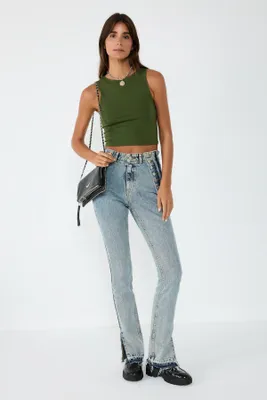 Produktbild von Ärmelloses Crop-Top mit Rundhalsausschnitt, Khaki, S