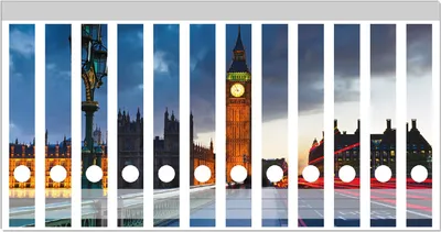 Produktbild von Wallario Ordnerrücken Sticker, selbstklebend für schmale Ordner, 12 Stück, Motiv London- Big Ben bei Nacht
