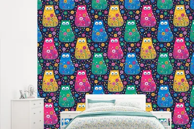 Obrázok produktu pre MuchoWow® Fototapety pre obývaciu izbu alebo spálňu tapety vinylové motív tapety Mačka - Dúha - Kvety 315x260cm