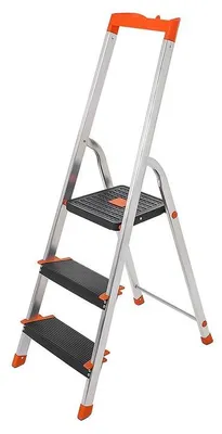 Obrázek produktu pro Skládací žebřík se 3 schůdky, vyrobený z hliníku, barva: stříbrná/černá/oranžová, rozměry: 42 x 56 x 122 cm