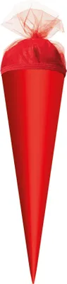 Produktbild von Bastel-Schultüte rot - 35 cm rund - mit rotem Tüllverschluss