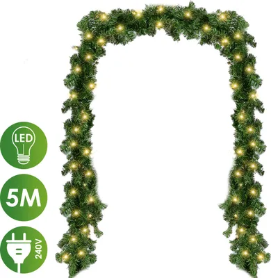 Image de Guirlande de Noël Jayseuw avec guirlande lumineuse intégrée avec éclairage 5 m vert avec 100 LEDs
