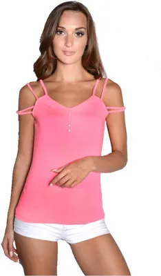 Produktbild von Damen Spaghettiträger-Top Bluse mit V-Ausschnitt; Pink/S/M