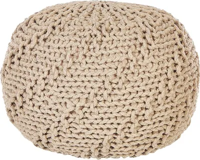 Obrázek produktu pro BELIANI Puf taburet béžový kulatý bavlněný 50 x 35 cm pletená podnožka výplň z polyesterového granulátu
