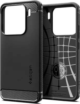 A black phone case is shown from two angles, front and back.
