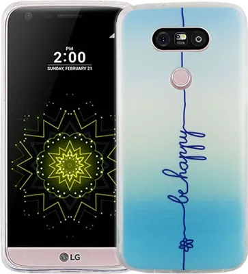 Produktbild von Handy Hülle für LG G5 Cover Case Schutz Tasche Motiv Slim Silikon TPU Schriftzug Be Happy Blau