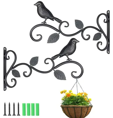 Produktbild von 2 Stück Wandhalterungen mit Haken, schwarze Blumenkorb-Halterung