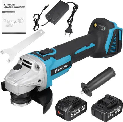 Produktbild von Drillpro 21V Akku-Winkelschleifer bürstenlos 850W, 4-Gang, 0-7500 U/min, leistungsstark, mit 2 Akkus