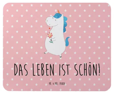 Produktbild von Mr. & Mrs. Panda Mauspad Einhorn Spaziergang - Rot Pastell - Geschenk, pc, Mouse Pad, mausteppich, Schwester, computer mousepad, Motivation, Unicorn, Blumen, Gute Laune