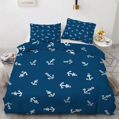 Produktbild von Bettwäsche-Set 135x200 cm 4-teilig Mikrofaser Anker Motiv Ozean Maritim Wendebettwäsche mit Reißverschluss
