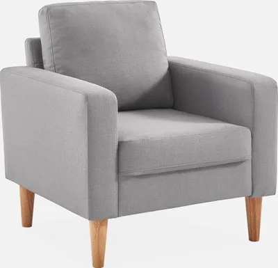 Immagine prodotto di Poltrona scandinava in legno e tessuto, Grigio chiaro