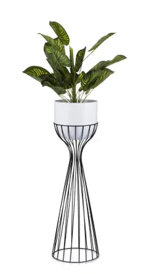 Obrázok produktu pre Hosholy Modern Flower Stand s krytom 68 cm podkrovie - vyrobené z kovu - rastlinný stojan v zaujímavom dizajne - èierny rám a biely obal v podkroví - štýl