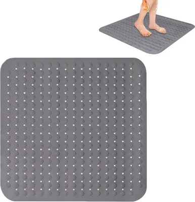 Image de Tapis de douche antidérapant - 80 x 80 cm - Tapis de douche avec trous de drainage et ventouses - Grand tapis de douche - Lavable en machine - Tapis antidérapant épais