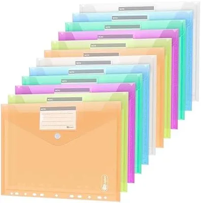 Produktbild von 24 Stück Dokumententasche A4, 6 Farben Sichttasche A4 Transparent, Dokumenten Dokumentenmappe Sammelmappen Tasche druckknopf für Organisieren mit 11 Lochrand und Etikettentasche