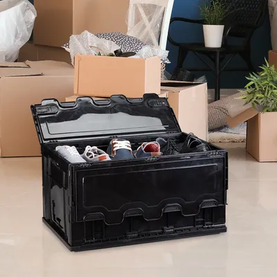 Produktbild von 2 x Profi Transportbox, stabil, Gewerbe, Deckel, hochwertiger Kunststoff, Qualität, 60 L, HxBxT 32,5x58,5x39,5cm, grau