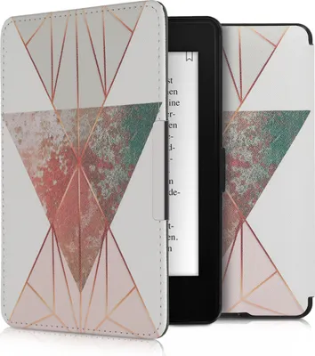 Produktbild von kwmobile Klapphülle kompatibel mit Amazon Kindle Paperwhite Hülle - eReader Case (für Modelle bis 2017) - Glory Dreieck Beige Rosegold Weiß