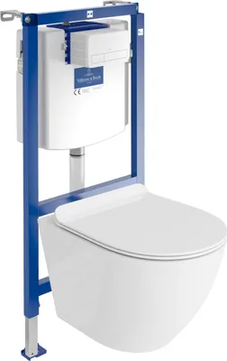 Produktbild von DOMINO Villeroy&Boch ViConnect H112 Vorwandelement Unterputz WC mit Bedienplatte + Wand Hänge Tiefspül WC Sofi Slim Weiß Spülrandlos |WC Komplettset |