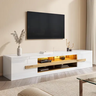 Productafbeelding van STILVORA TV-meubel met LED-verlichting, TV-kast met 2 deuren, TV-meubel met open vakken en opbergruimte