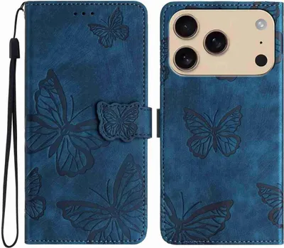 Produktbild von Mobigear Butterfly iPhone 17 Pro Max Hülle Klapphülle Geldbörse - Blau