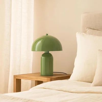 Produktbild von Opviq, Moderne Tischlampe aus Metall, Mintgrün, Höhe 35 cm, Ø25 cm, 100 cm Kabel mit Schalter, E27 Fassung, Max 40 W, IP20, Stilvolles Design für jedes Zuhause.