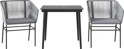 Produktbild von vidaXL 3-tlg. Garten-Essgruppe mit Kissen Grau Poly Rattan Glas
