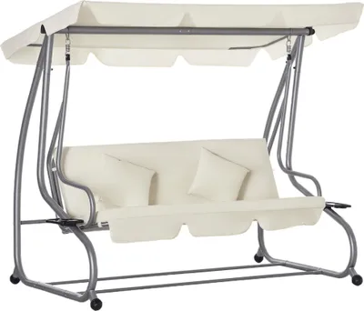 Produktbild von Outsunny Hollywoodschaukel Gartenschaukel 3-Sitzer Liegefunktion Stahl Beige