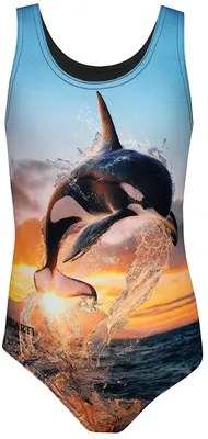 Produktbild von Aquarti Mädchen Badeanzug mit Ringerrücken Print, Farbe: Orca / Schwarz , Größe: 122
