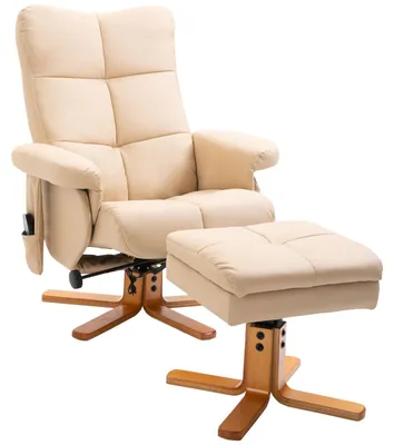 Image de Fauteuil relax massant avec pouf, fauteuil de relaxation pivotant š€ 360¡ã, dossier inclinable, 80 x 86 x 99 cm, crššme
