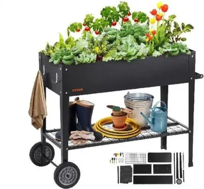 Zdjęcie produktu dla Famanu, podwyższona grządka – 108x49,5x80 cm – metalowa skrzynka do roślin przeznaczona do użytku na zewnątrz – kolor czarny