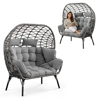 Produktbild von di volio Gartensessel ARCE – grau, Loungesessel Outdoor aus Polyrattan für 2 Personen, Balkonsessel für Terrasse, bequem & wetterfest
