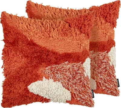 Obrázek produktu pro BELIANI Sada 2 dekorativních polštářů oranžové bavlněné potahy polyester 45 x 45 cm čtvercové polštáře s všívaným vzorem