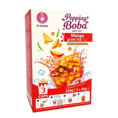 Produktbild von O's Bubble Popping Boba DIY Kit Drink Mango Green Tea 240g (3x80g)