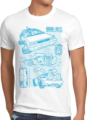 Produktbild von style3 De Lorean Blaupause T-Shirt Herren Zeitreise 80er Blueprint Auto Car