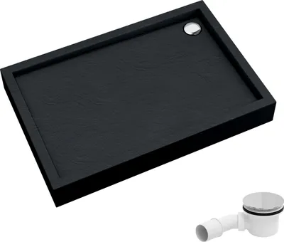 Produktbild von AQUABAD Duschwanne/Duschtasse Elegana mit LeakProtect Technologie Black Stone 90x120cm Rechteck, inkl. Ablaufgarnitur / Siphon A49CR