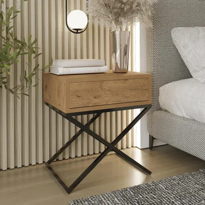 Image de AX LIVING Table de nuit moderne Aleio X 45 chene Wotan, pietement noir