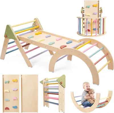 Image de Structure d'escalade en bois 7-en-1, avec toboggan et échelle, pliable, pour enfants de 1 à 8 ans, jouet d'intérieur
